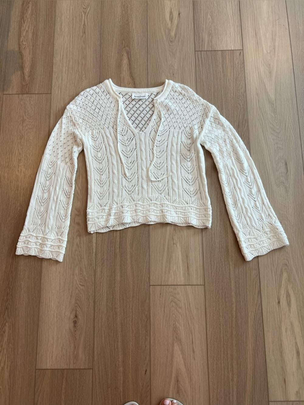 Heartloom Cream V-Neck Pointelle Knit Sweater